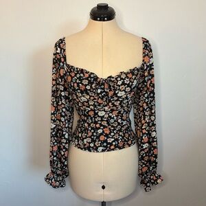 ASTR the Label (Anthro brand) Black Orange Multicolor Floral Long Sleeve Top, S